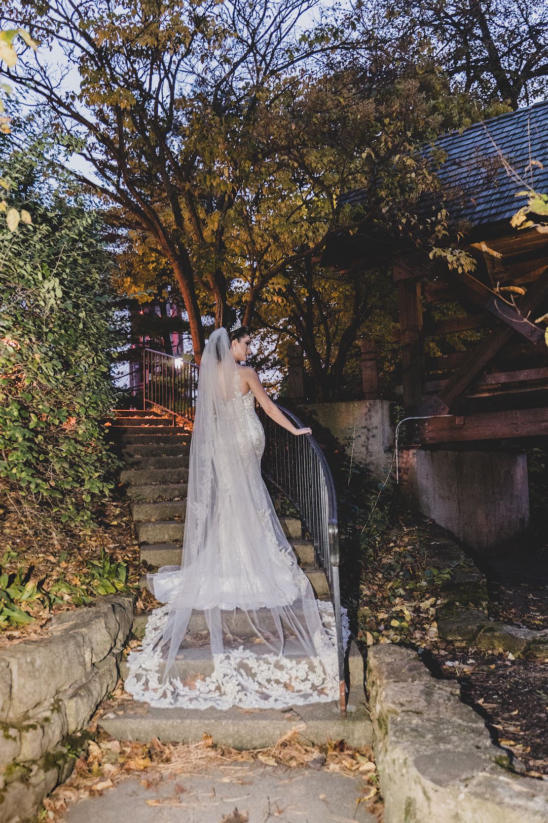 Bride with Veil on Steps