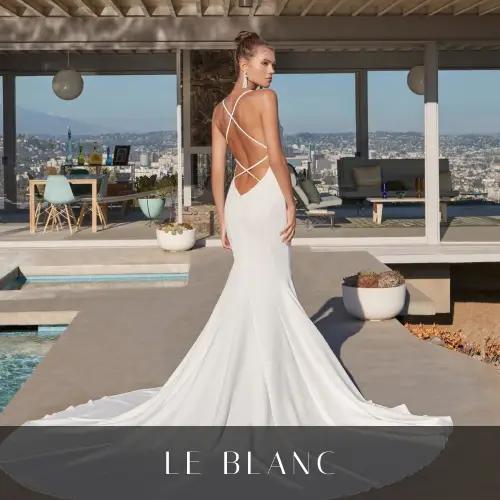 Model wearing a gown by Le Blanc